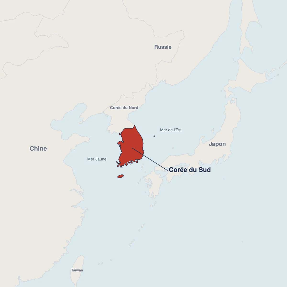 Carte de situation de la Corée du Sud en Asie de l'Est