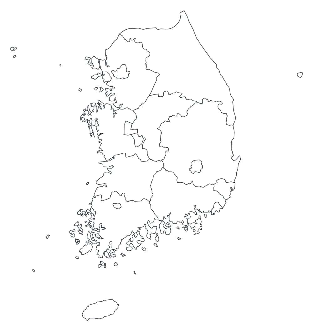 Carte vierge de la Corée du Sud à imprimer, avec les contours du pays et les limites des provinces
