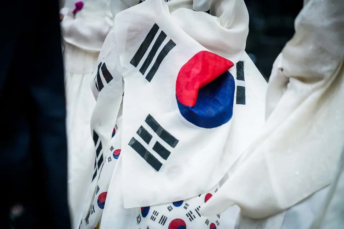 Le Taegukgi, drapeau de la Corée du Sud, en tissu